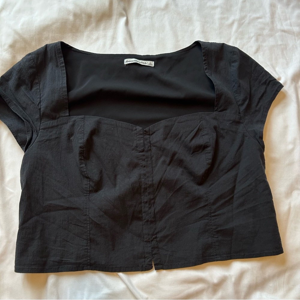 Abercrombie & Fitch short sleeve corset blouse in black Size Large